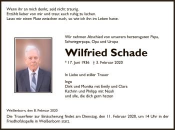 Traueranzeige von Wilfried Schade von Eschwege