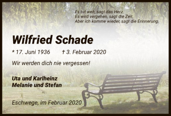 Traueranzeige von Wilfried Schade von Eschwege