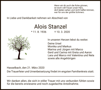 Traueranzeige von Alois Stanzel von Eschwege