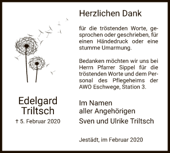 Traueranzeige von Edelgard Triltsch von Eschwege