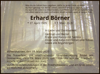 Traueranzeige von Erhard Börner von Eschwege