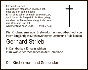 Traueranzeige von Gerhard Strieb von Eschwege