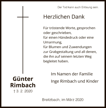 Traueranzeige von Günter Rimbach von Eschwege