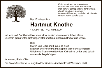 Traueranzeige von Hartmut Knothe von Eschwege