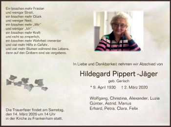 Traueranzeige von Hildegard Pippert-Jäger von Eschwege