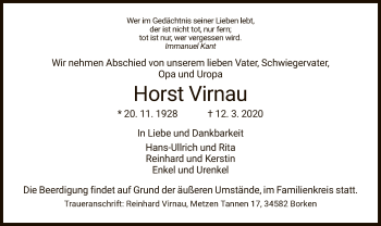 Traueranzeige von Horst Virnau von Eschwege