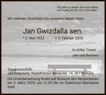 Traueranzeige von Jan Gwizdalla von Eschwege