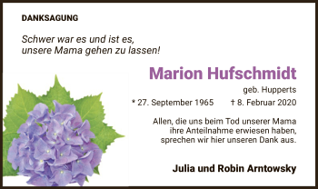 Traueranzeige von Marion Hufschmidt von Eschwege