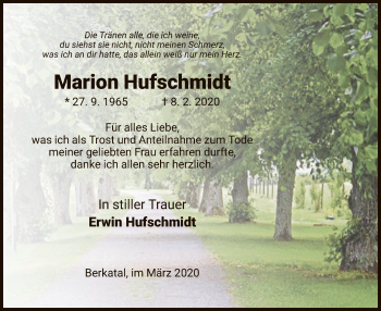 Traueranzeige von Marion Hufschmidt von Eschwege