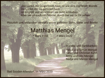 Traueranzeige von Matthias Mengel von Eschwege