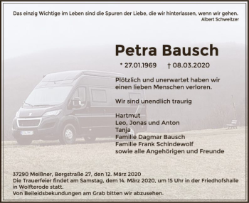 Traueranzeige von Petra Bausch von Eschwege