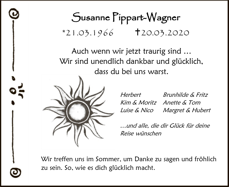  Traueranzeige für Susanne Pippart-Wagner vom 27.03.2020 aus Eschwege