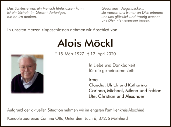 Traueranzeige von Alois Möckl von WRS