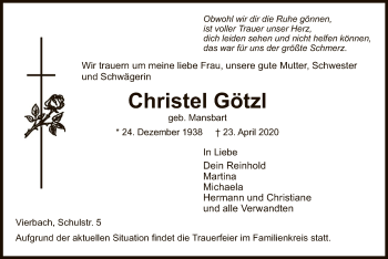 Traueranzeige von Christel Götzl von WRS