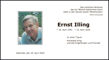 Traueranzeige von Ernst Illing von WRS