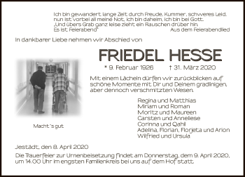 Traueranzeige von Friedel Hesse von Eschwege