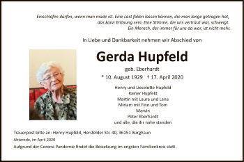 Traueranzeige von Gerda Hupfeld von WRS