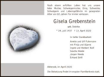 Traueranzeige von Gisela Grebenstein von WRS