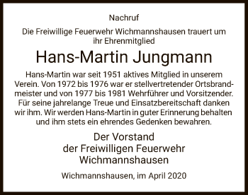 Traueranzeige von Hans-Martin Jungmann von WRS