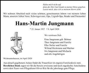 Traueranzeige von Hans-Martin Jungmann von WRS