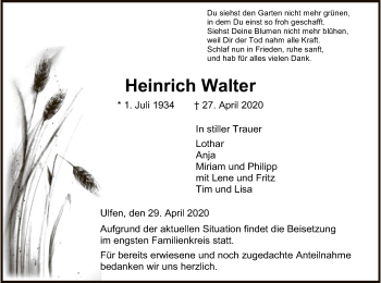 Traueranzeige von Heinrich Walter von WRS