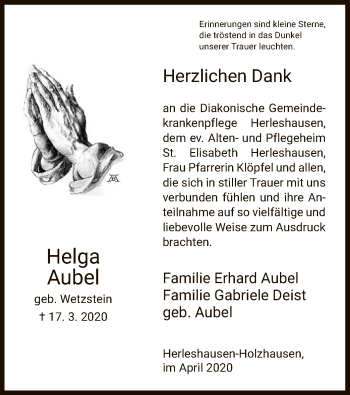 Traueranzeige von Helga Aubel von WRS