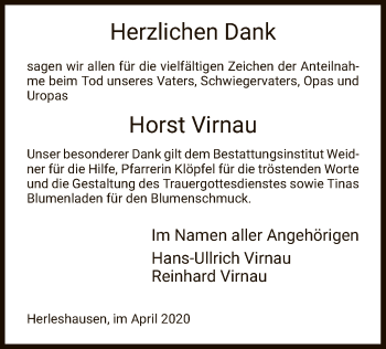 Traueranzeige von Horst Virnau von WRS