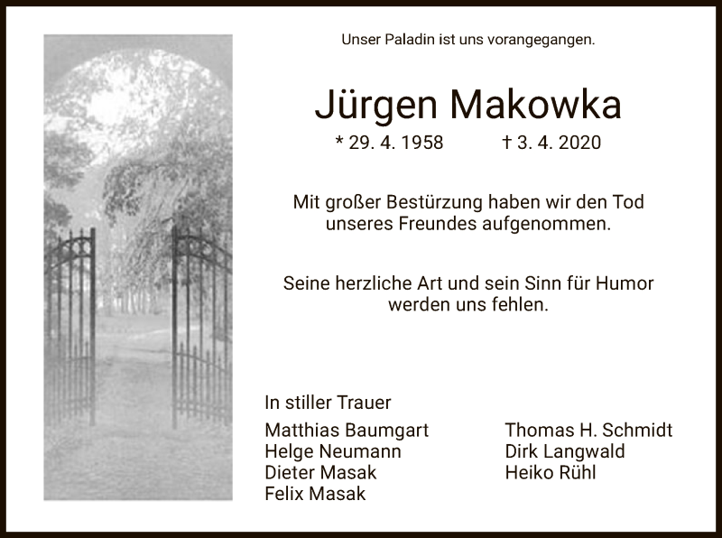  Traueranzeige für Jürgen Makowka vom 08.04.2020 aus Eschwege