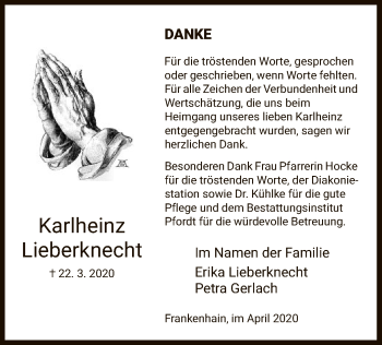 Traueranzeige von Karlheinz Lieberknecht von HNA