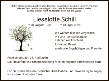 Traueranzeige von Lieselotte Schill von WRS