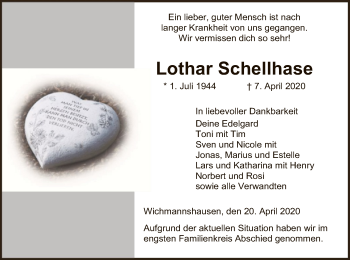 Traueranzeige von Lothar Schellhase von WRS