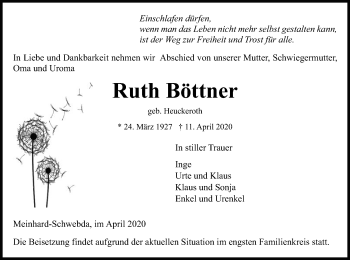 Traueranzeige von Ruth Böttner von WRS