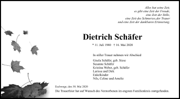 Traueranzeige von Dietrich Schäfer von WRS