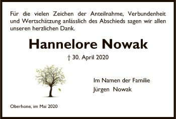 Traueranzeige von Hannelore Nowak von WRS