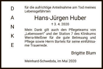 Traueranzeige von Hans-Jürgen Huber von WRS