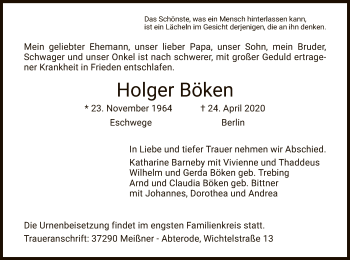 Traueranzeige von Holger Böken von WRS