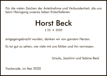 Traueranzeige von Horst Beck von WRS