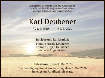 Traueranzeige von Karl Deubener von WRS