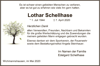 Traueranzeige von Lothar Schellhase von WRS