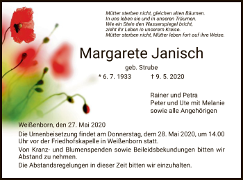 Traueranzeige von Margarete Janisch von WRS