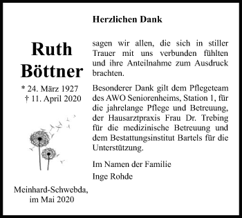 Traueranzeige von Ruth Böttner von WRS