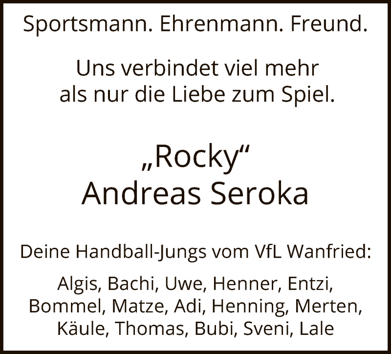  Traueranzeige für Andreas Seroka vom 27.06.2020 aus WRS