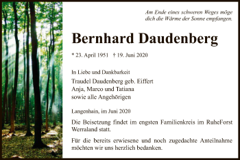 Traueranzeige von Bernhard Daudenberg von WRS