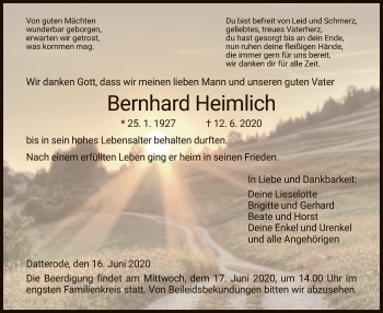 Traueranzeige von Bernhard Heimlich von WRS