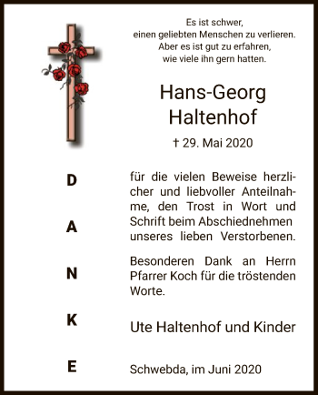 Traueranzeige von Hans-Georg Haltenhof von WRS