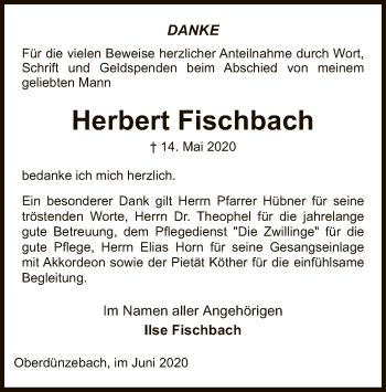 Traueranzeige von Herbert Fischbach von WRS