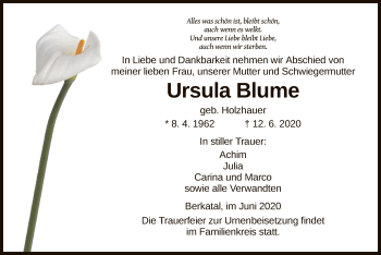 Traueranzeige von Ursula Blume von WRS