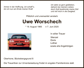 Traueranzeige von Uwe Worschech von WRS