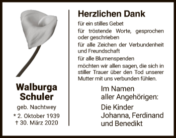 Traueranzeige von Walburga Schuler von WRS