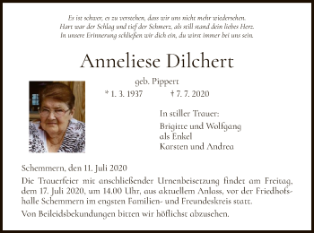 Traueranzeige von Anneliese Dilchert von WRS